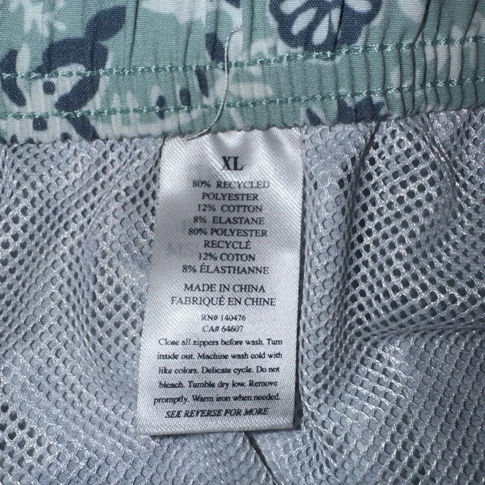 Faherty Swim Trunk Shorts Elastic Tie Floral Green Blue Cream Mens  Sz XL Lined